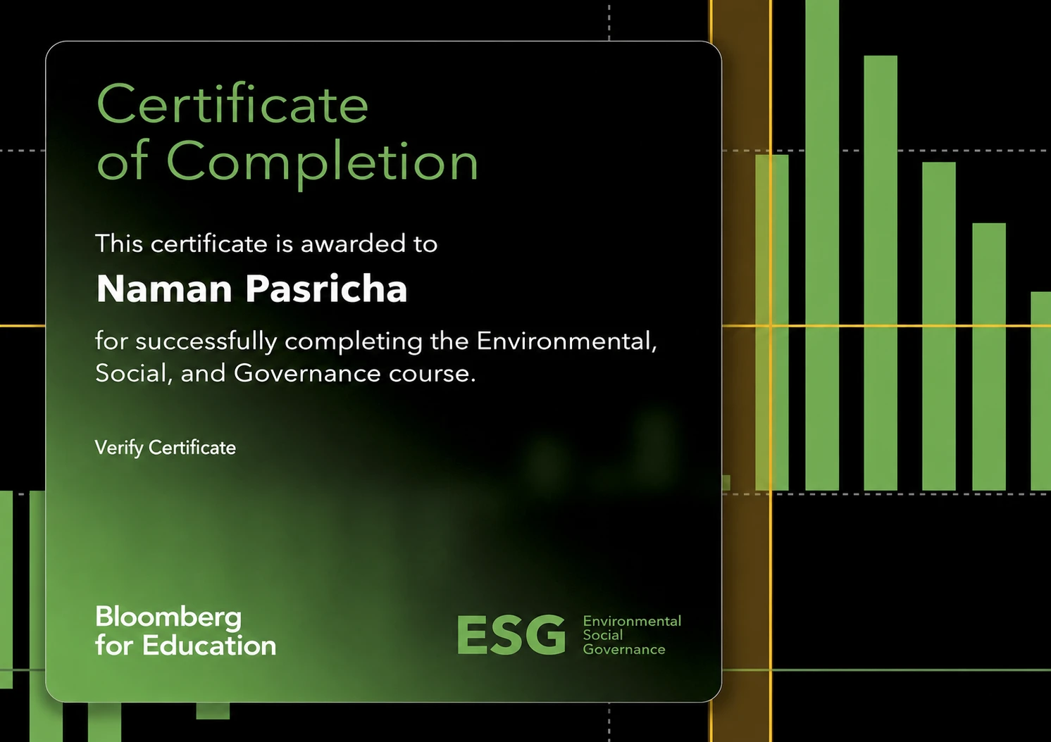 Bloomberg Environmental, Social and Governance certificate